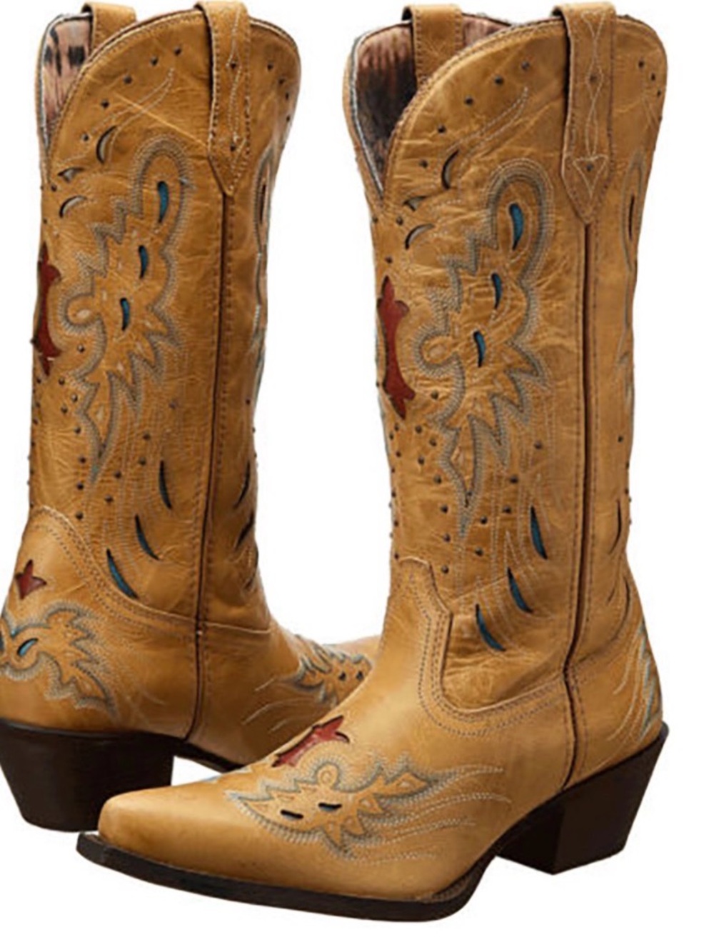 Laredo Tan Leather Western Embroidered Heeled Boots Womens 9